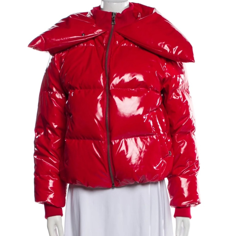 Alice + Olivia Glossy Red Puffer Jacket - Picture 3 of 15
